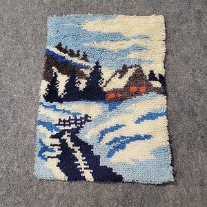 VTG Snow Landacape Latch Hook Wall Hanging Cottage Winter Kitsch 27” x 19”